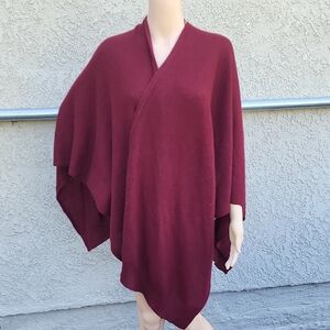Charter Club Luxury Womens Open Front Cape One Size Burgundy 100% Cashmere Knit